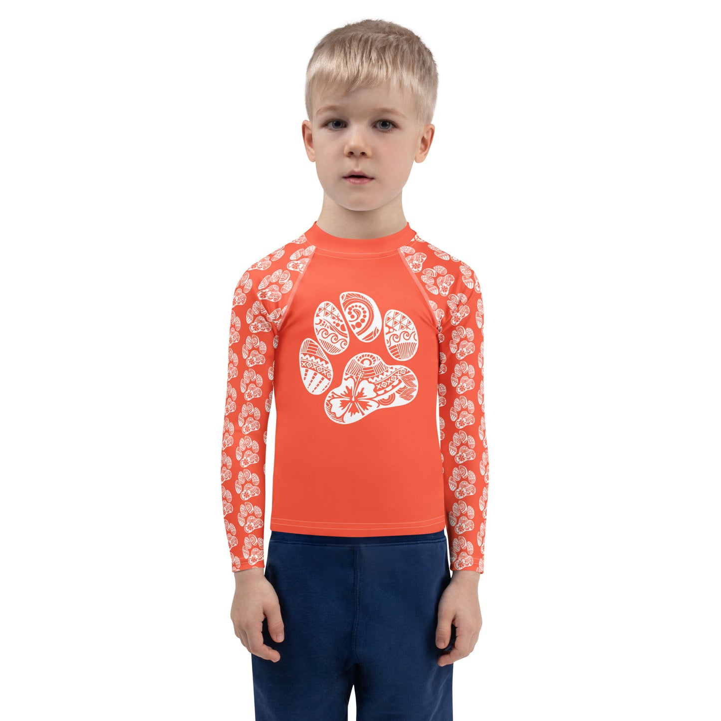 Paw Print Kids Rash Guard - Orange