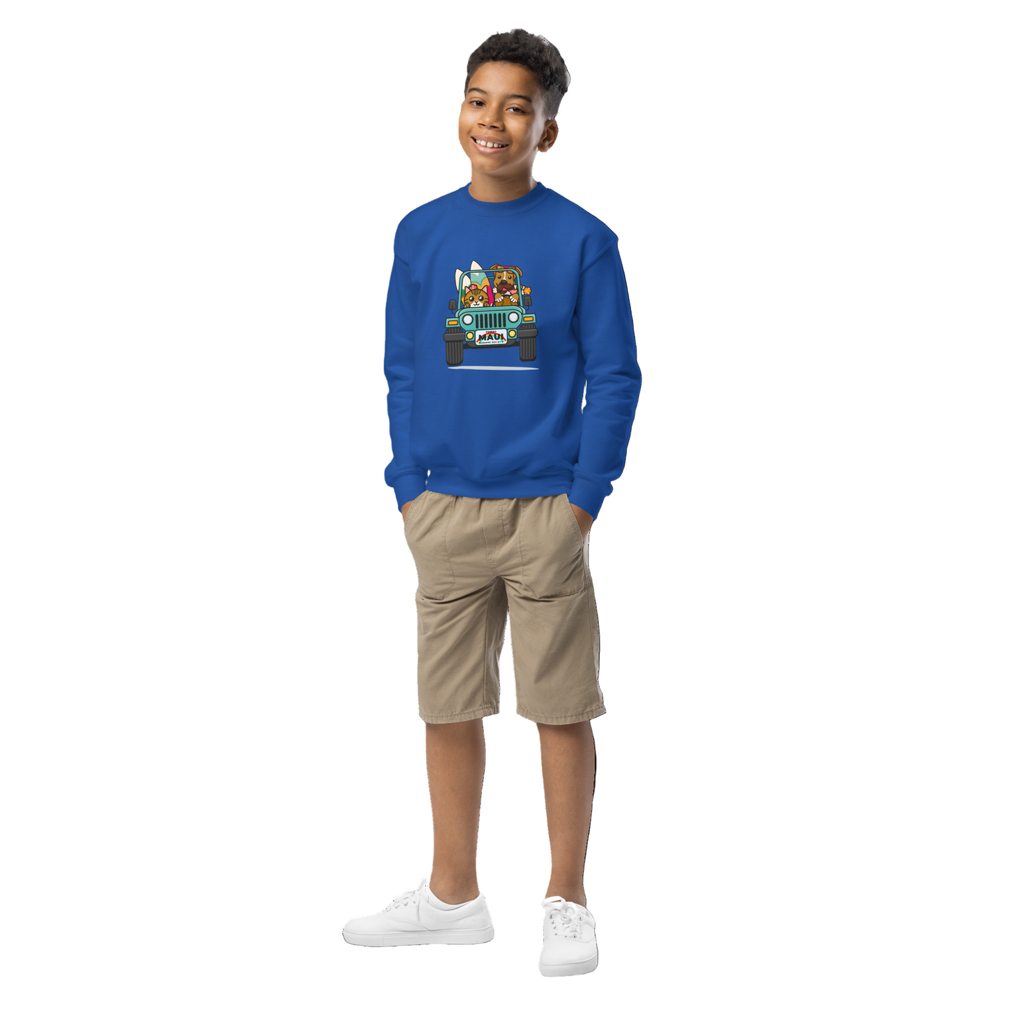 Surf's Up, Paws Out Youth Crewneck Sweatshirt