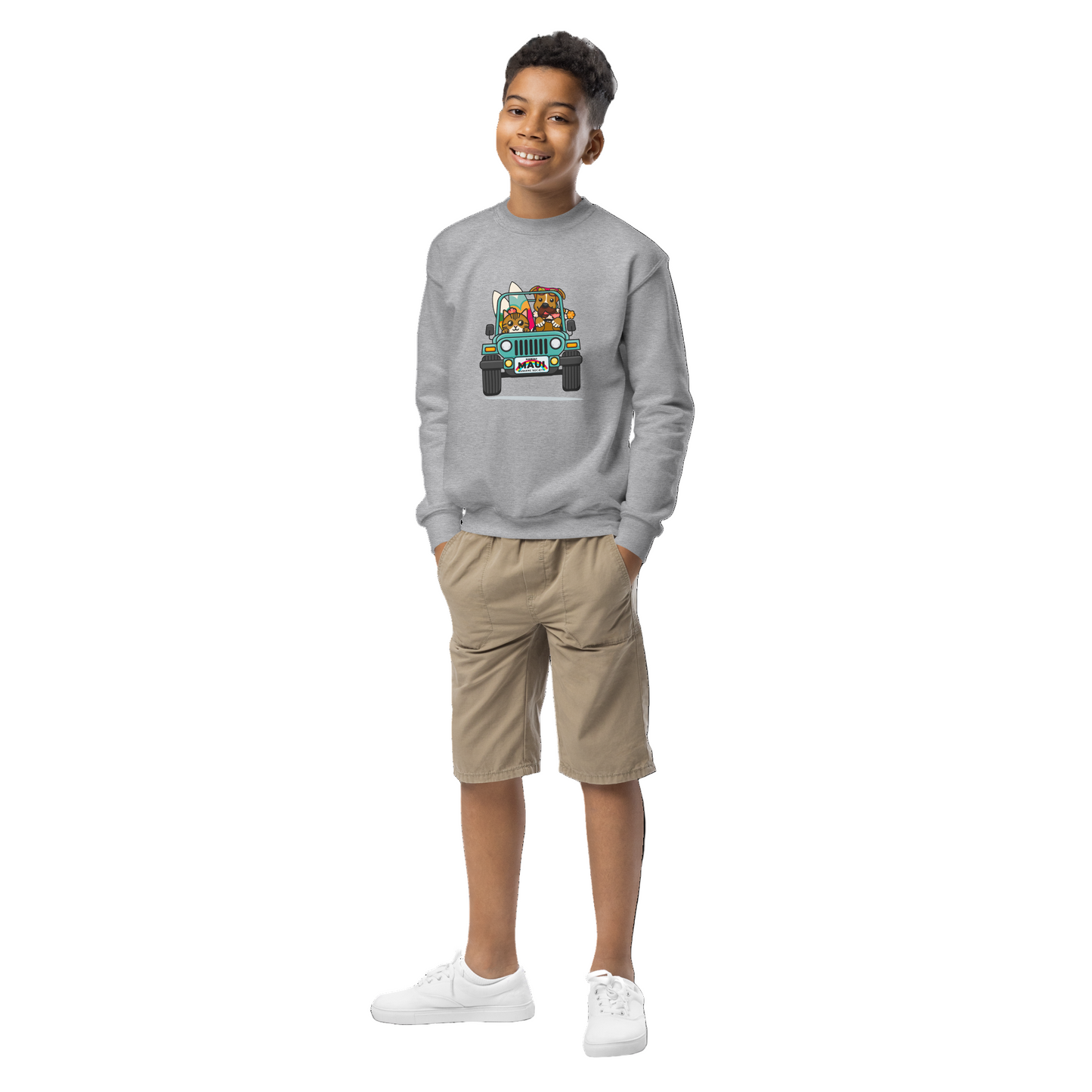 Surf's Up, Paws Out Youth Crewneck Sweatshirt