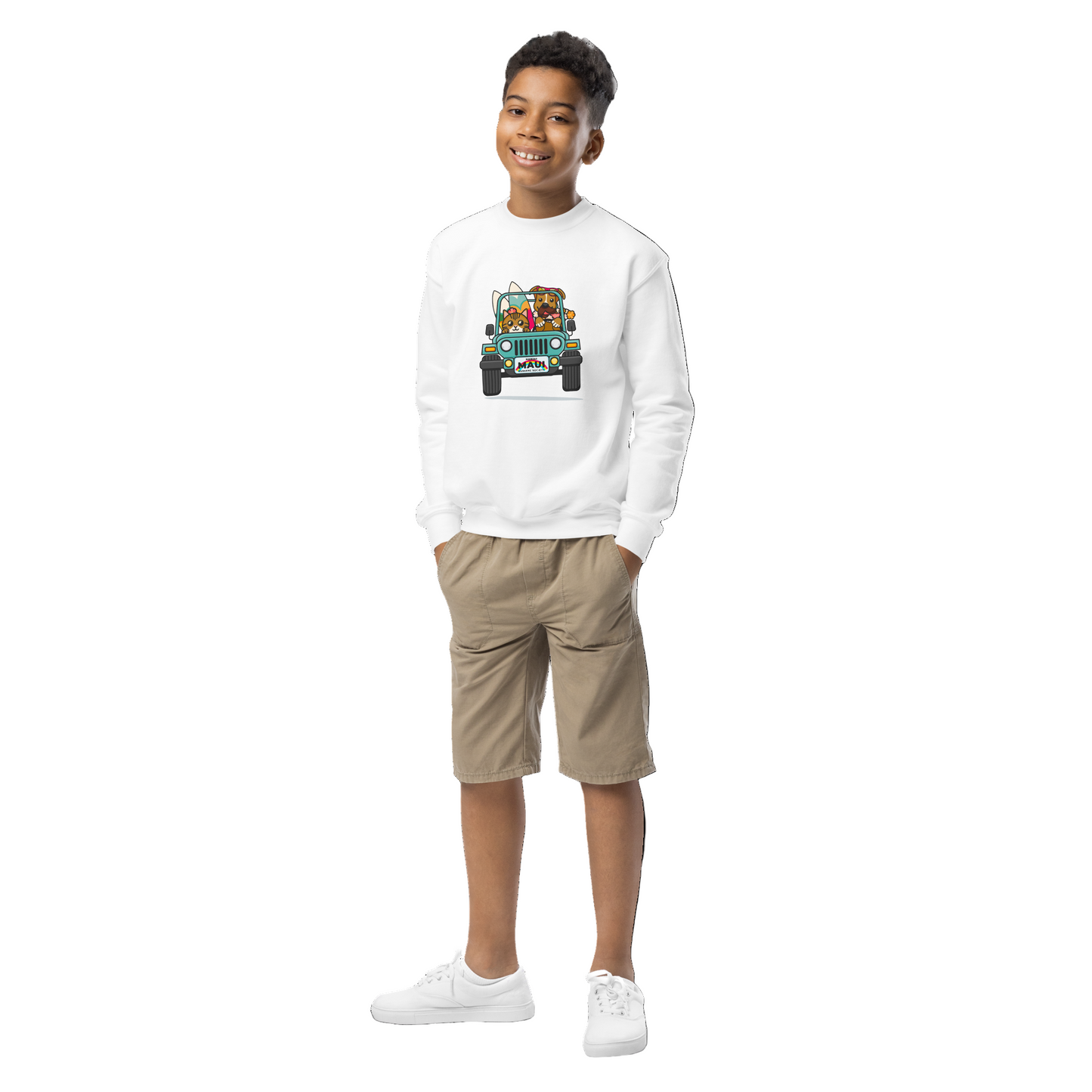 Surf's Up, Paws Out Youth Crewneck Sweatshirt